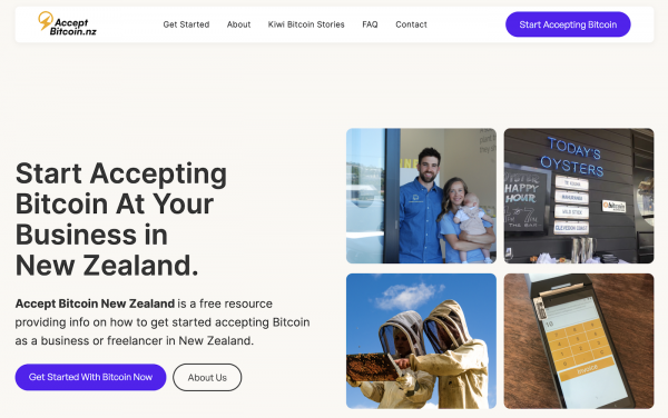 Screenshot of the Accept Bitcoin NZ website